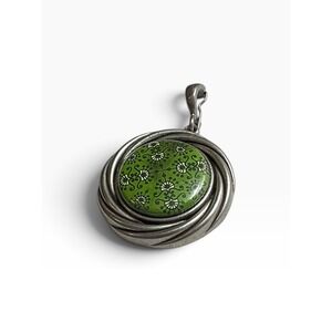 Magnabilities Magnetic Pendant Green Floral Damask Silver Tone
